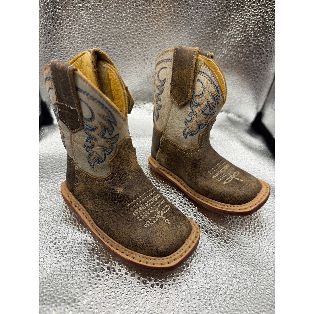 Infant Roper COWBABIES Cowboy BOOTS Genuine Leather 2 White Baby Brown Parke